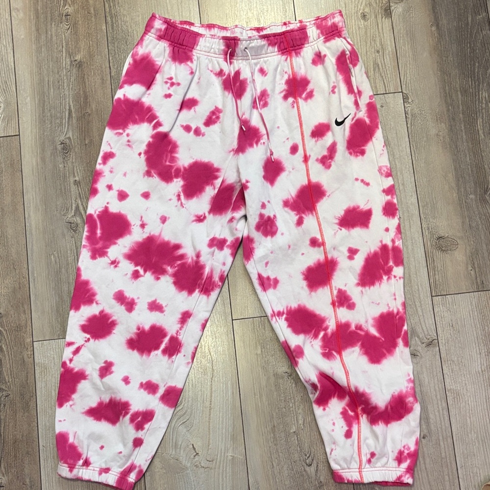 Nike Pink and White Tie-Dye Sweatpants